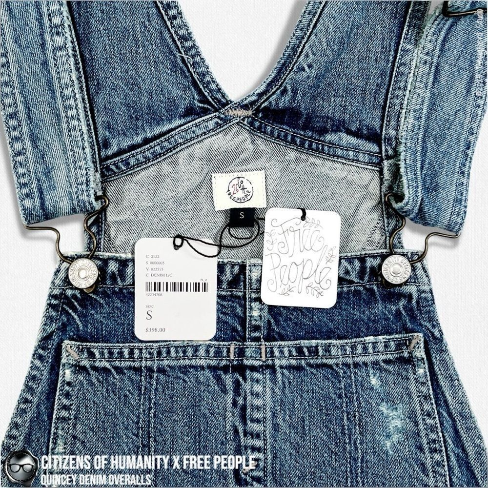 CITIZENS OF HUMANITY X FREE PEOPLE QUINCEY PATCHWORK EMBROIDERED DENIM OVERALLS - Picture 12 of 16